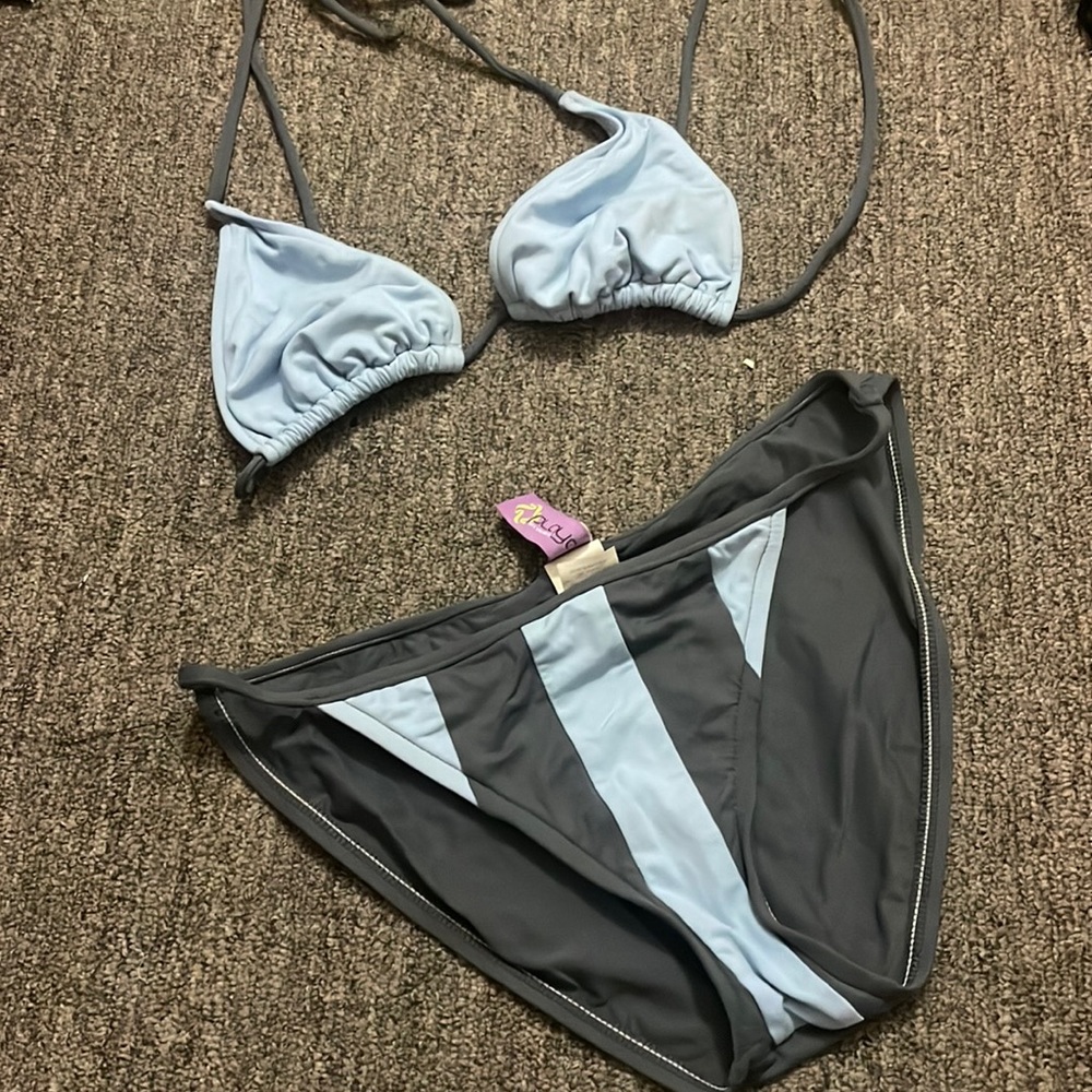 Gray n baby blue bikini top M bottoms L